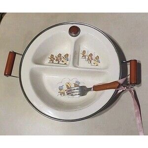 Plate Vtg Porcelain Child's Warming w/ Fork Dish Excello Bear Baby 3 Compartment